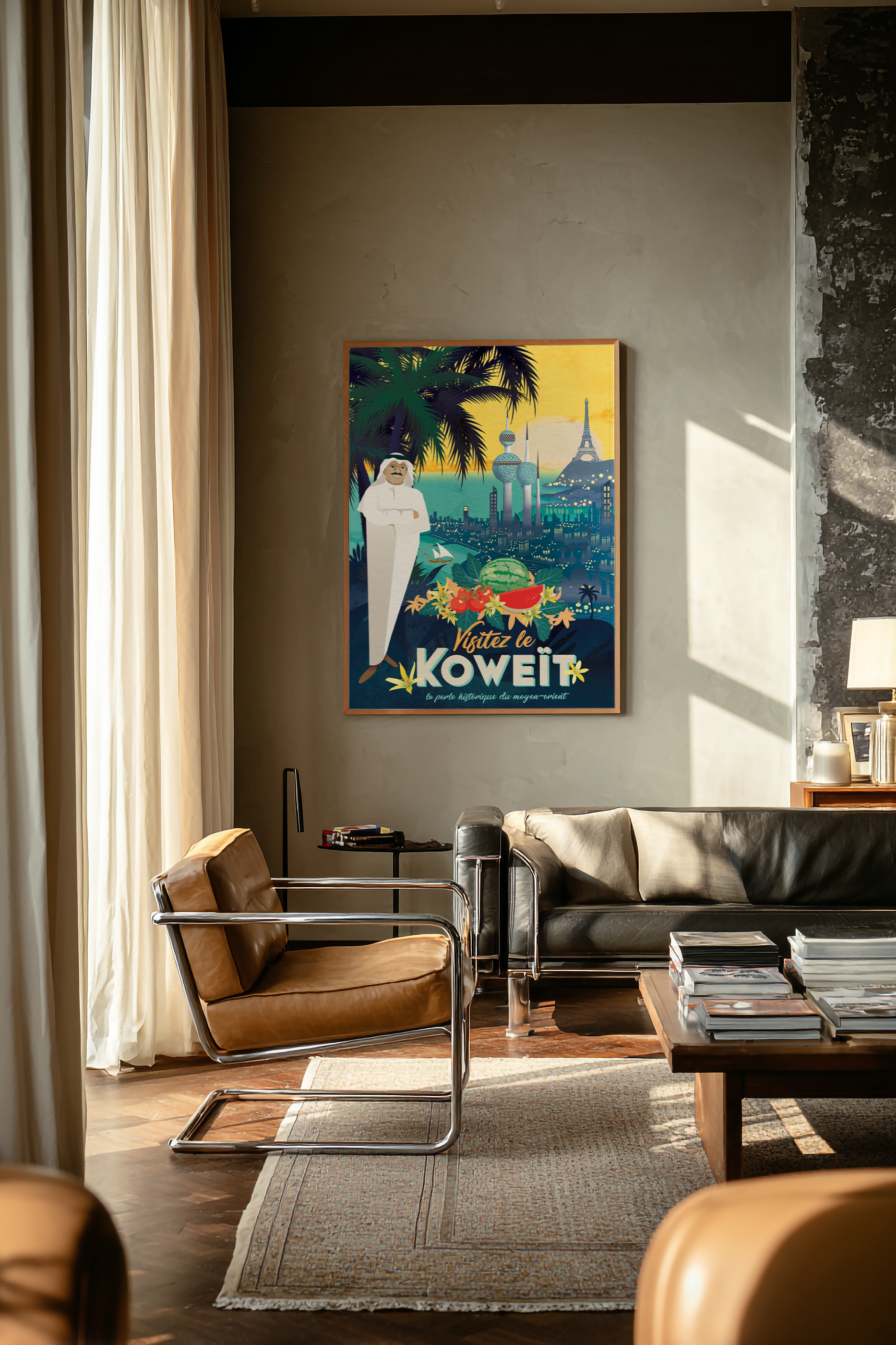 France Kuwait illustration for wall art and home interior styling