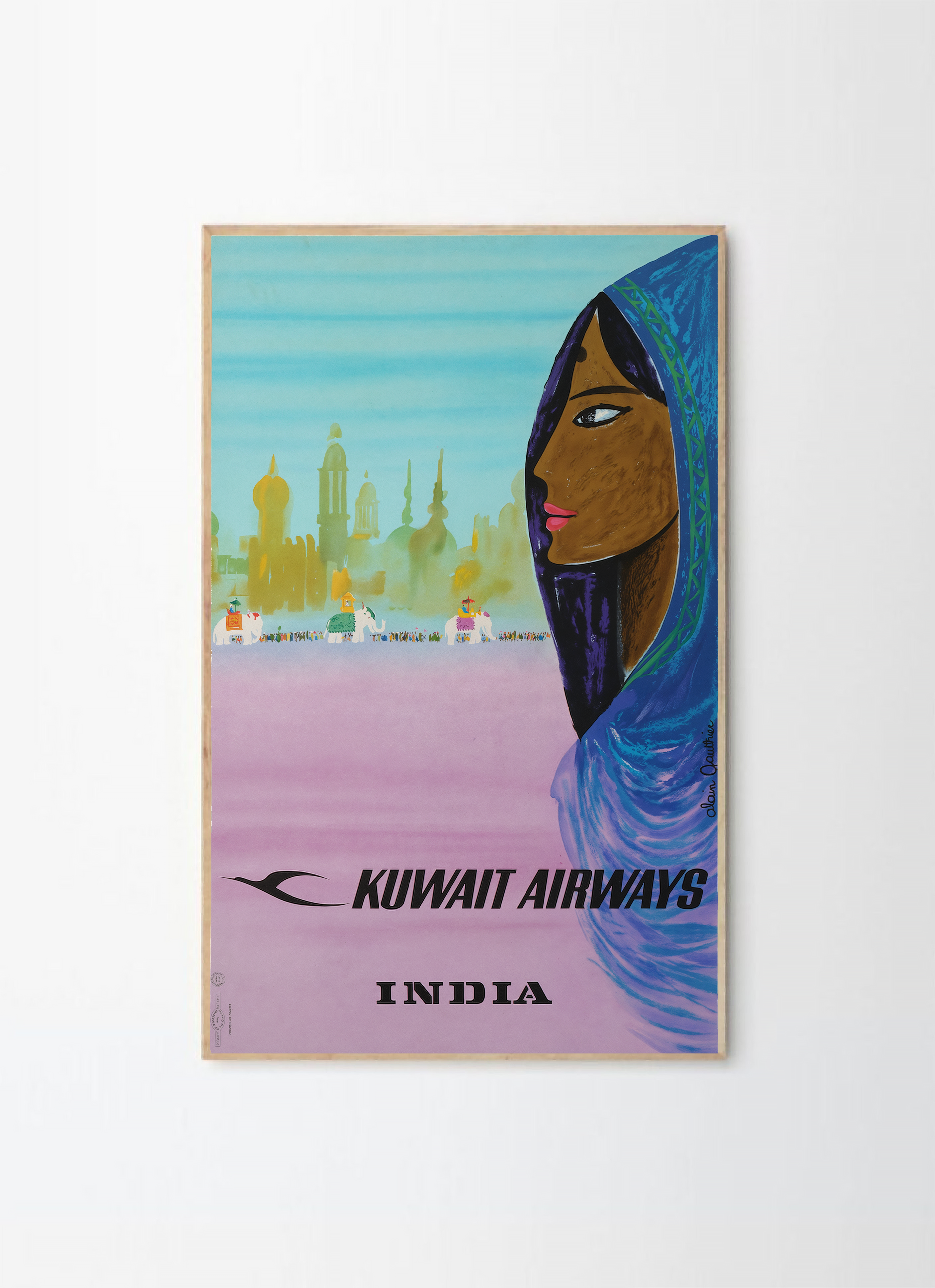 Kuwait Airways retro poster illustration India wall print