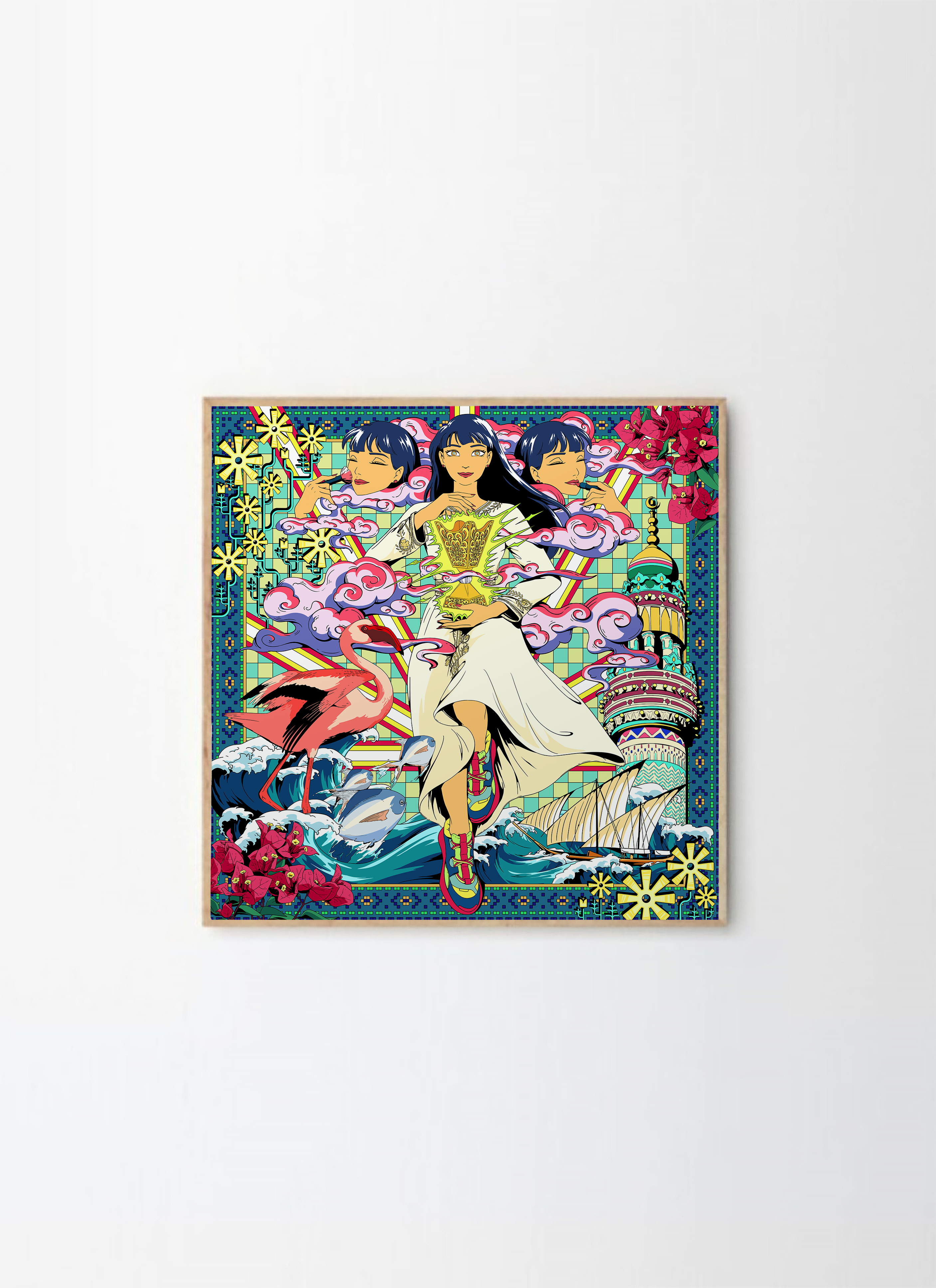 Kuwaiti woman psychedelic poster print illustration