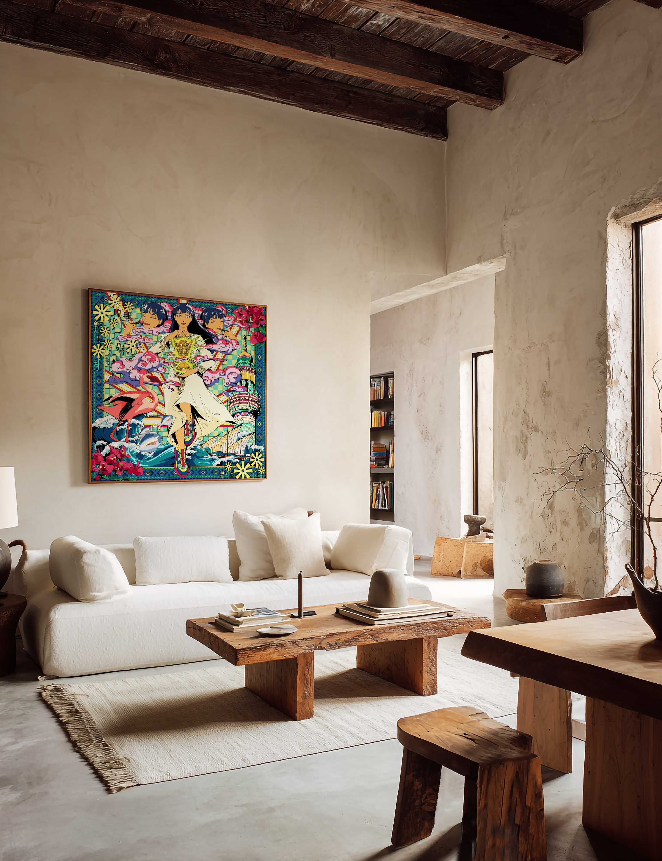 Psychedelic illustration of a Kuwaiti woman for home wall art and interior styling