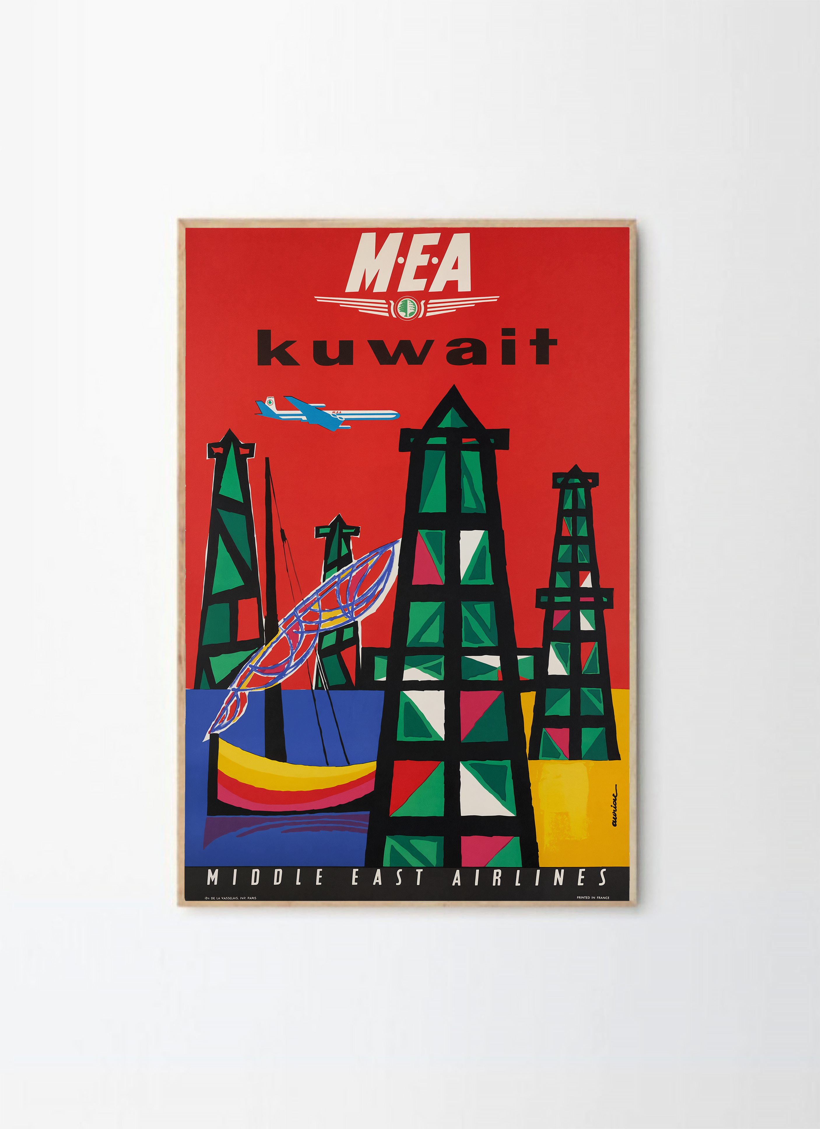 Middle Eastern Airlines MEA poster illustration depicting Kuwait for wall art