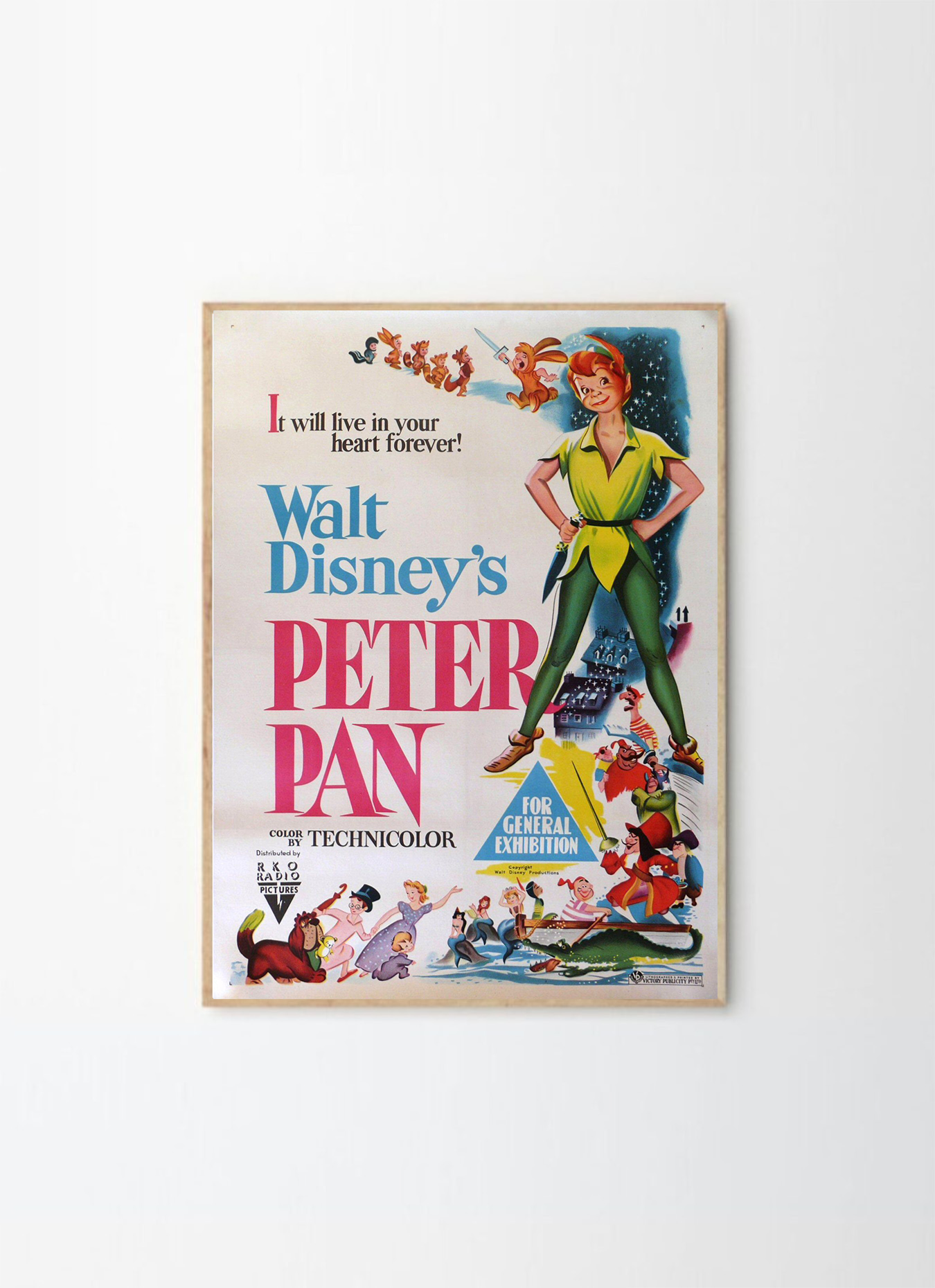 Retro vintage Peter Pan movie poster illustration for wall art