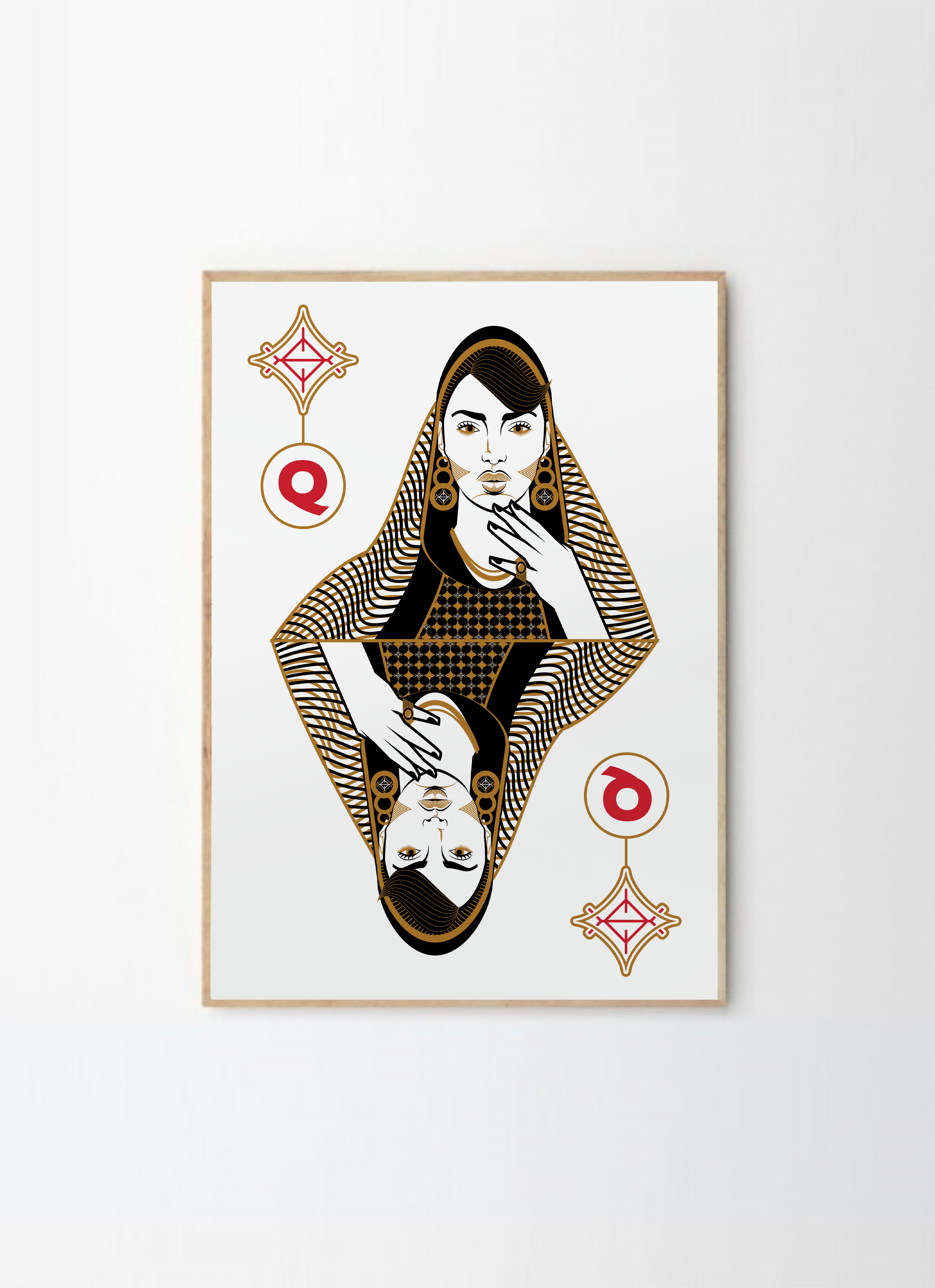 Queen playing card illustration poster for wall art